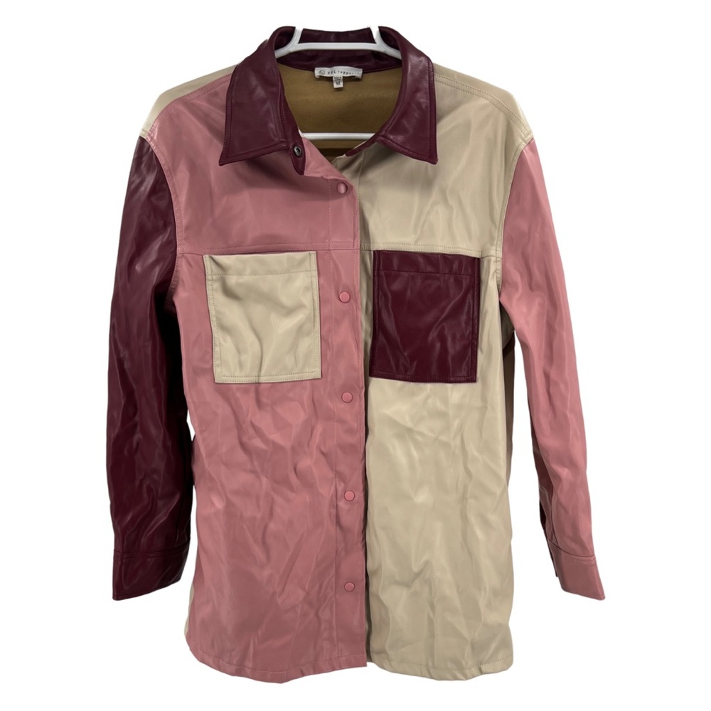 FSL Apparel faux leather jacket color block pink maroon cream M casual